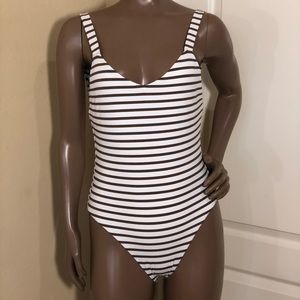 Vitamin A Leah Striped Textured Bodysuit Swimsuit